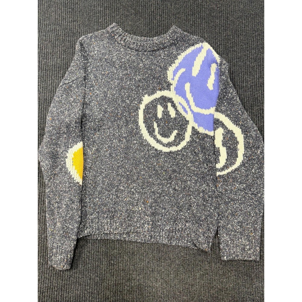 Urban Outfitters M Smiley Face Graphic Sweater Gray Knit Oversized Y2K Streetwea